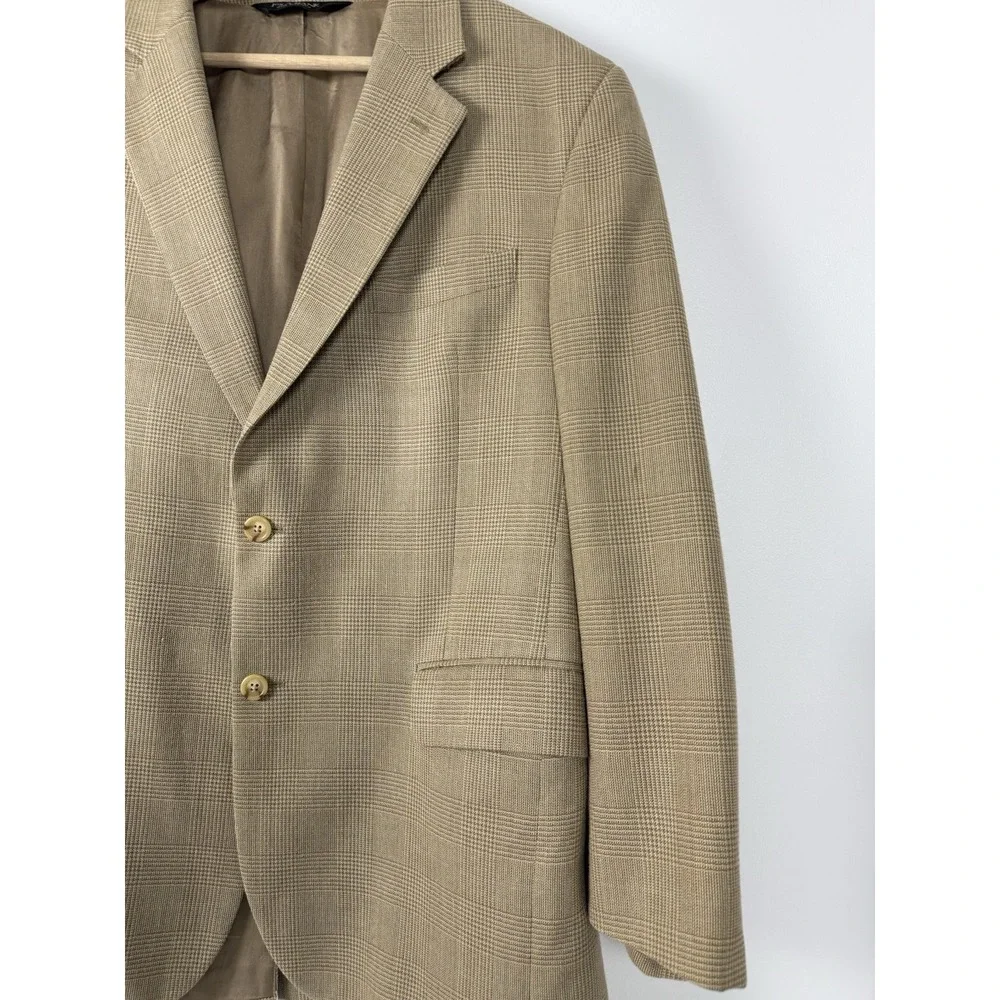 JoS A Bank Jacket Mens 42R Plaid Sport Coat Silk‎ Wool Blend Light Brown